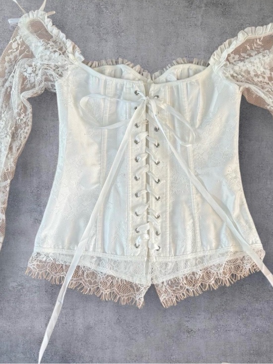 Vintage Tops - Vintage White Lace Corset Top
